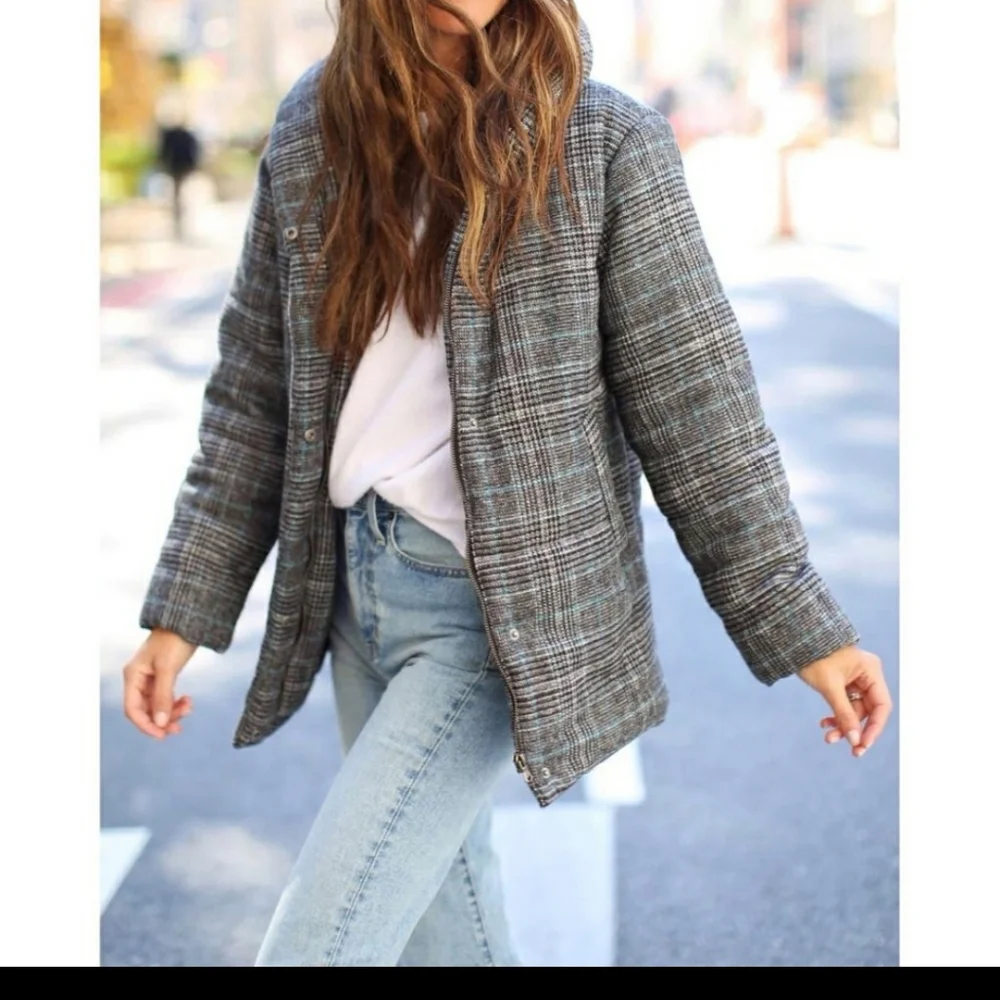 NWOT Something Navy Plaid Puffer Jacket XS - Picture 3 of 6